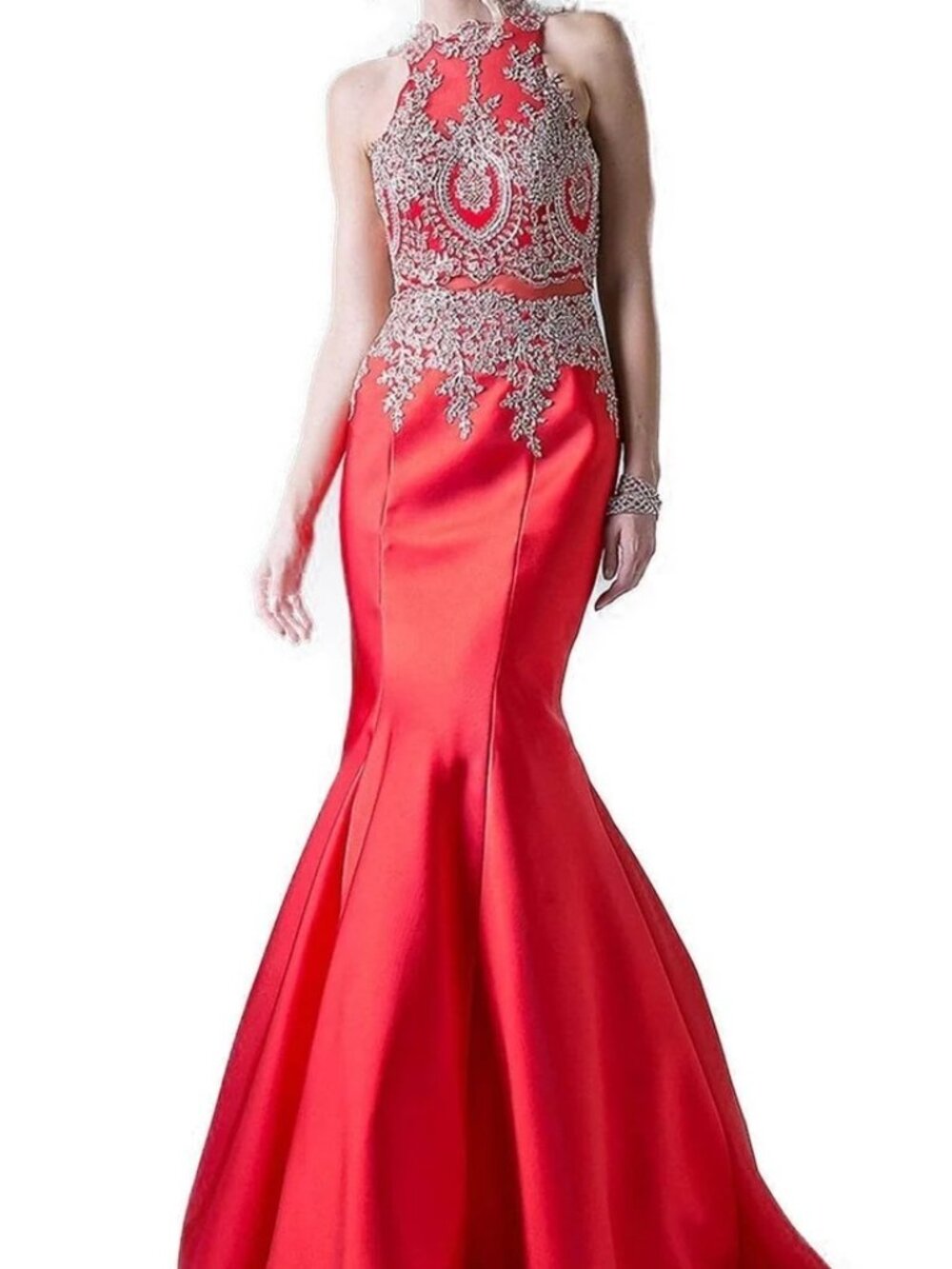 NWT Ladivine 8934 Metallic Embroidery Prom Dress Red Size 8